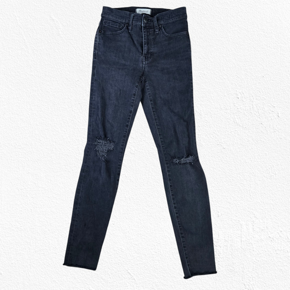Madewell Washed Black Distressed 9 in High Rise Ankle Crop Skinny Jeans Size 25 - Picture 2 of 10